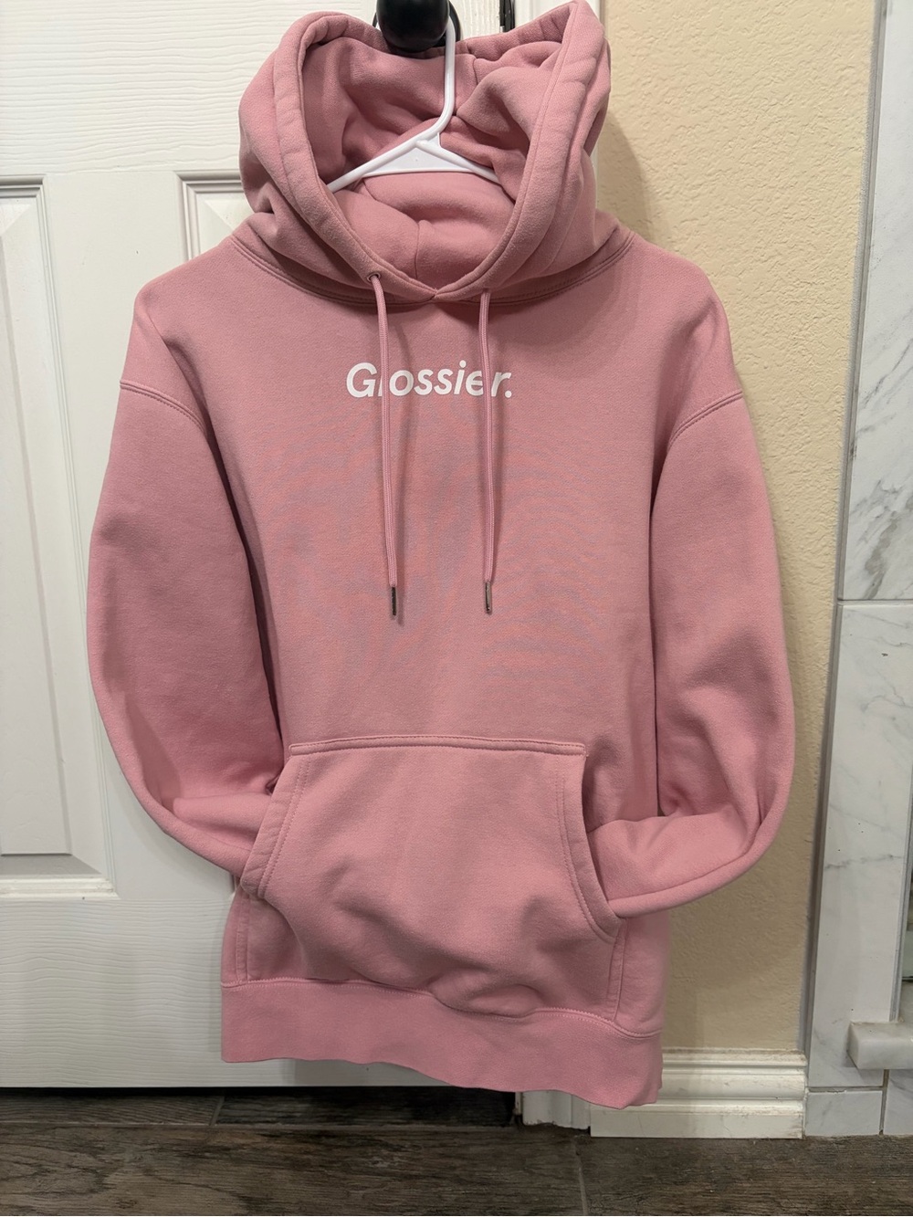 Glossier Original Blush Pink Logo Hoodie Sweatshirt S Oversized Y2K Streetwear